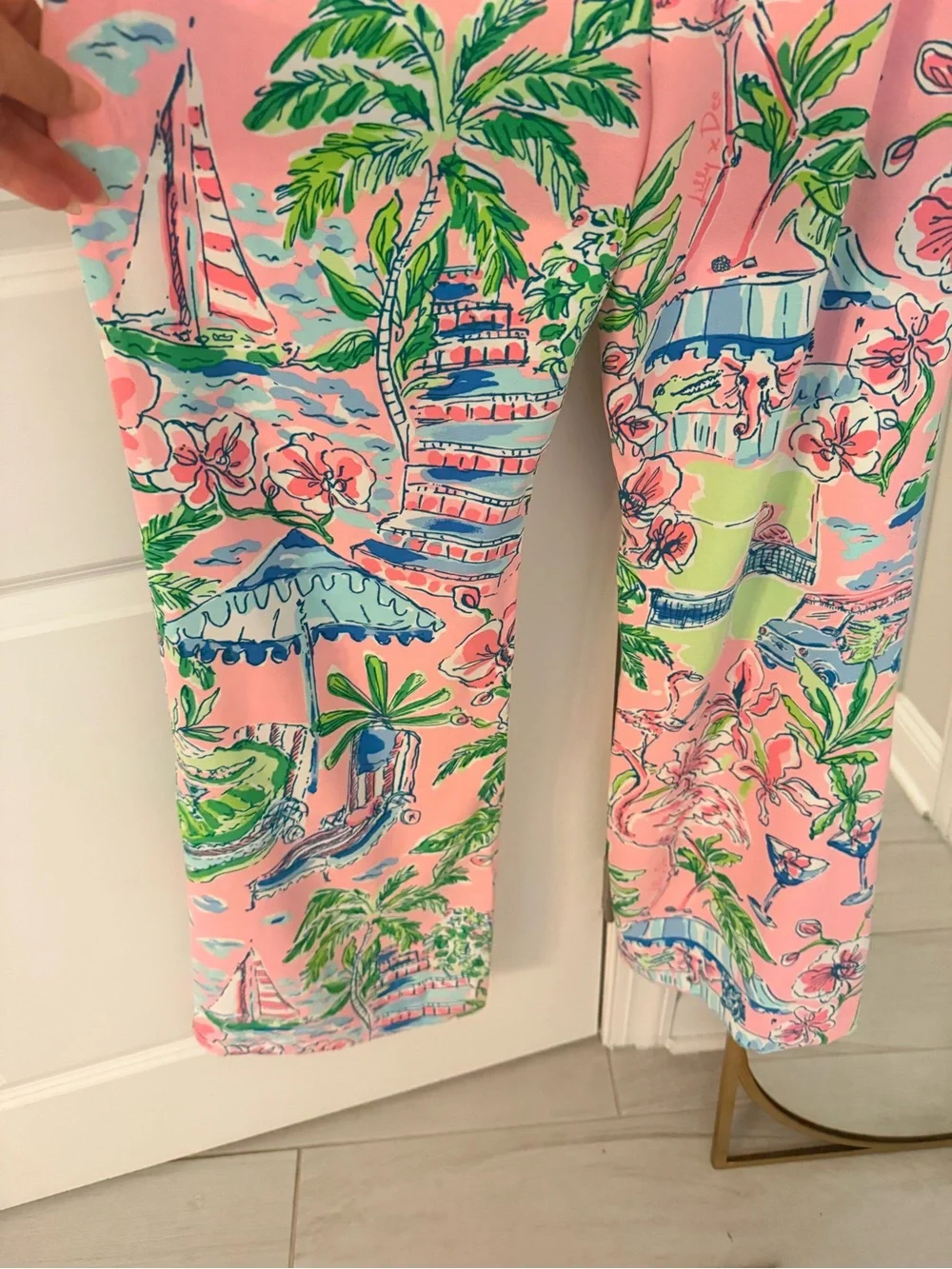 Lilly Pulitzer Pink Green Floral Cotton PJ Camisole & Wide-Leg Set